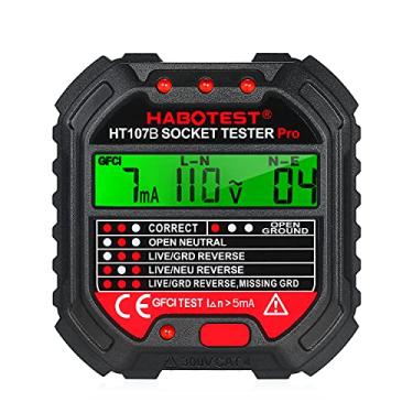 Imagem de Qudai Testador de tomada GFCI com display de tensão 90-250V testador de soquete de polaridade de circuito elétrico automático detector de tensão localizador HT107B NP