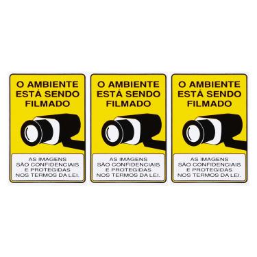 Imagem de Combo 3 Placas De Sinalização O Ambiente Está Sendo Filmado 15x20 Acesso - P-25/1 F9e