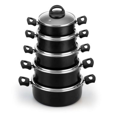 Imagem de Conjunto Caçarolas Antiaderente 16 A 24 Tampa Vidro - Preto