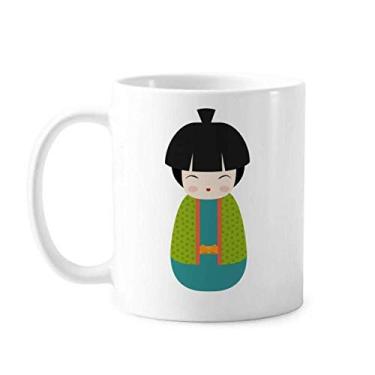 Imagem de Quimono Verde Arte Boneca Caneca Japonesa Cerâmica Xícara de Café Porcelana Louça