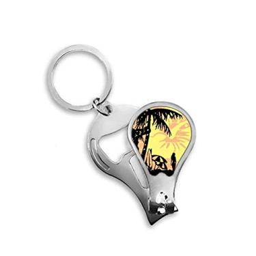 Imagem de Coco árvore praia flor ilustração cortador de unhas abridor chaveiro tesoura