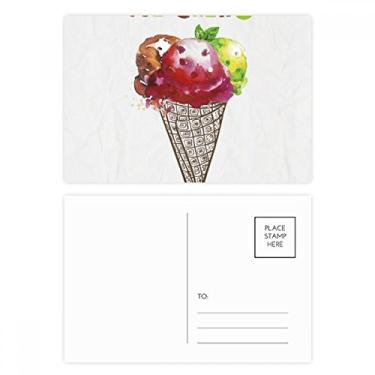 Imagem de Aquarela folhas cones sorvete conjunto de cartão postal aniversário correio cartão de agradecimento