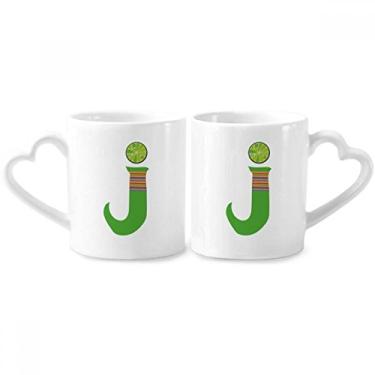Imagem de J Alfabeto Laranja Frutas Padrão Bonito Casal Porcelana Conjunto de Caneca de Cerâmica Amante Copo Punho de Coração