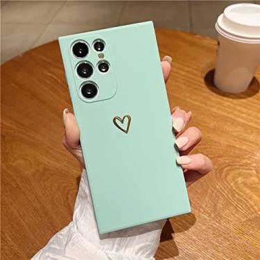 Imagem de Capa de telefone de coração folheada fofa para Samsung S22 Ultra S20 FE S21 Plus S10 Lite S9 S8 Note 20 10 Pro 9 8 Capa de TPU macia quadrada, ciano, para S22 Ultra