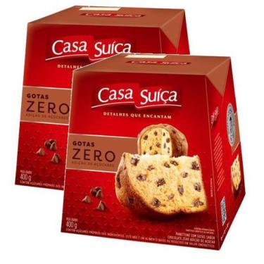 Imagem de 2 Panettone Gotas De Chocolate Zero Adição De Açúcar 400G - Casa Suíça