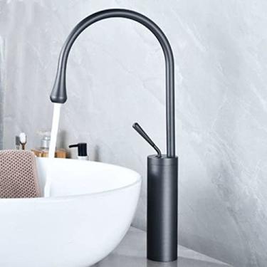 Imagem de Torneira de lavatório estilo gota de latão escovado Torneira de banheiro quente fria torneira misturadora 360 giratória em cascata, cinza alto