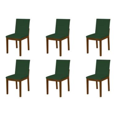 Imagem de Kit 6 Cadeiras De Jantar Pérola Estofadas Em Veludo Verde Base Madeira