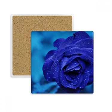 Imagem de Porta-copos quadrado com rosas azuis escuras, porta-copos, suporte de subplaca, pedra isolante