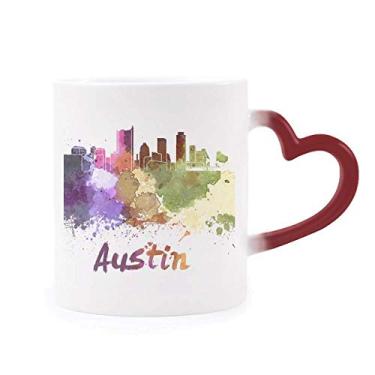 Imagem de Caneca Austin America City Aquarela sensível ao calor Caneca vermelha muda de cor