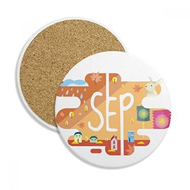 Imagem de Caneca porta-copos com ilustração do mês de setembro, pedra absorvente de proteção de mesa