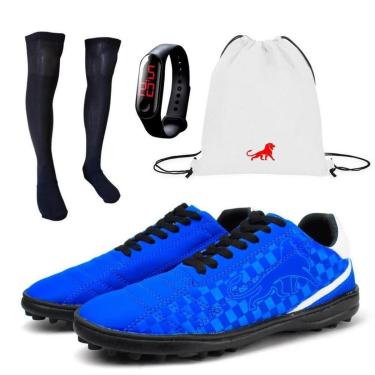 Imagem de Chuteira Society Masculina + Meião + Bolsa Branco + Relógio-Masculino