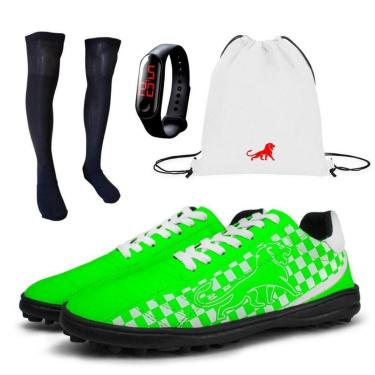 Imagem de Chuteira Society Masculina + Meião + Bolsa Branco + Relógio-Masculino