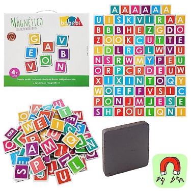 Imagem de Kit Alfabeto Móvel Magnético Madeira Letra Maiúscula 96 Peças Babebi
