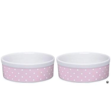 Imagem de Kit Comedouro e Bebedouro de Porcelana 600ml Rosa Bolinhas