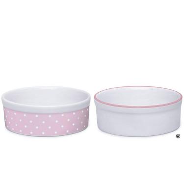 Imagem de Kit Comedouro e Bebedouro de Porcelana 600ml BP Rosa