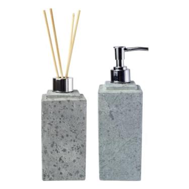 Imagem de Kit Banheiro Bancada Lavabo Luxo em Pedra Sabão N03 Prata