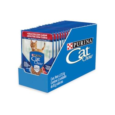 Imagem de Pack Ração Nestlé Cat Chow Adultos Carne Ao Molho Purina - Com 15 Sachês 85g