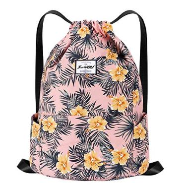 Imagem de XEYOU Mochila esportiva leve com cordão, academia, ioga, mochila de ombro, casual, para uso ao ar livre, para mulheres e homens, Flor amarela, Large, Ciclismo
