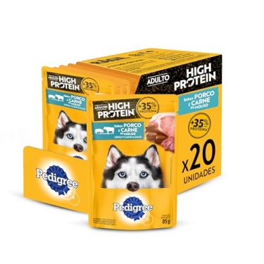 Imagem de Pack Ração Úmida Pedigree High Protein Cães Adultos, Sachê Porco e Carne Ao Molho, 85g - 20 unidades