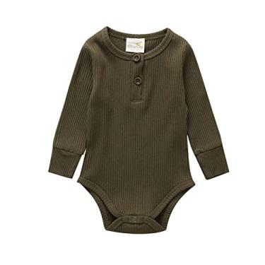 Imagem de Macacão com zíper para bebês meninas meninos manga longa sólido canelado macacão roupas roupas de bebê menino 9, Verde militar, 6-9 Meses