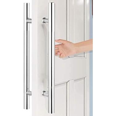 Imagem de Puxador De Porta De Celeiro Para Porta De Madeira, Maçanetas De Porta Push Pull De Entrada Comercial De Níquel Escovado, Barra De Apoio De Porta Deslizante De Chuveiro De Aço Inoxidável,Prata,120