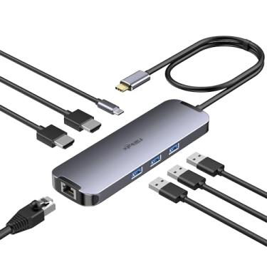 Imagem de Estação de acoplamento de hub USB C monitor duplo, USB C para 2 HDMI 4K 60 Hz com Ethernet, 100 W PD, USB3.0, hub USB-C para HP MacBook Pro Air, 2 estações de acoplamento para laptop HDMI tipo C