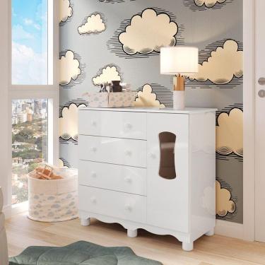 Imagem de Cômoda de Bebê 1 Porta com Janela e 4 Gavetas 100% Mdf Lana Espresso Móveis Branco Brilho