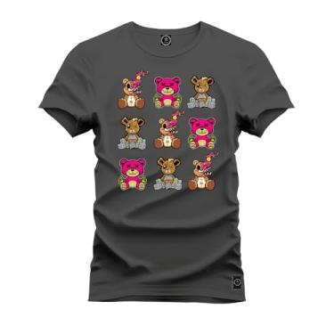 Imagem de Camiseta Plus Size Casual Malha Confortável Estampada Ursos Multiplicados Grafite G5