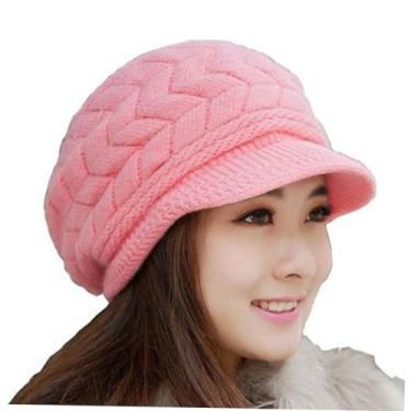 Imagem de KESYOO gorro de lã quente boné de neve de malha com viseira Gorro de lã rosa Chapéu de tricô quente chapéu de malha quente chapéu quente feminino Outono e inverno chapéu de inverno