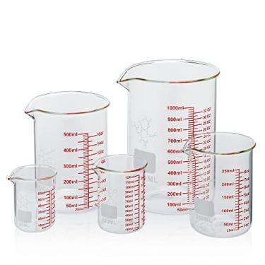 Imagem de Conjunto de copos medidores de vidro borossilicato alto - bico em forma de V, inclui 60 ml, 120 ml, 250 ml, 500 ml (473 g) e 1000 ml (947 ml) para cozinha ou restaurante, fácil de ler