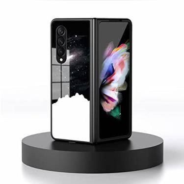 Imagem de TTVV Capa de vidro para Samsung Galaxy Z Fold 4 5G, capa traseira rígida de vidro da série Sky com moldura de silicone macio, capa protetora amortecedora, preto e branco
