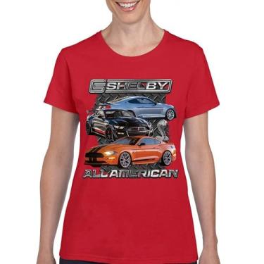 Imagem de Camiseta feminina Shelby All American Cobra Mustang Muscle Car Racing GT 350 GT 500 Performance Powered by Ford, Vermelho, P