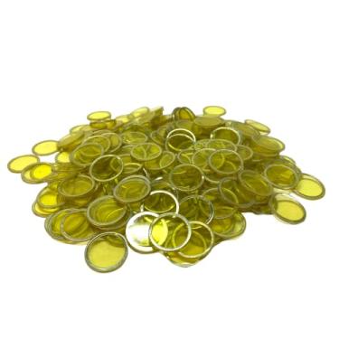 Imagem de MR CHIPS Fichas magnéticas de bingo com anel de metal, 100 peças, amarelas, transparentes, disponíveis em 7 cores, uma bolsa reutilizável