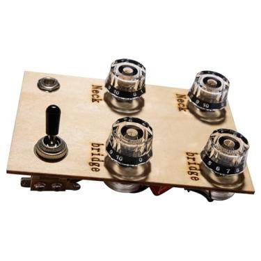 Imagem de LAMSAM Chicote de fiação pré-soldado para guitarras estilo Les Paul, fiação vintage com potenciômetros de tom de volume de eixo longo, capacitores laranjas, conector de saída de interruptor alternado para melhorar o som da guitarra, transparente