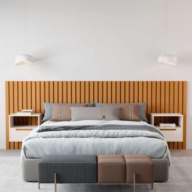 Imagem de Cabeceira Queen Maracá com Mesa de Cabeceira 267 Nature/Perola - Jb Bechara