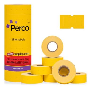 Imagem de Perco 1 linha de etiquetas amarelas fluorescentes - 1 manga, 8.000 etiquetas de preço em branco para Perco 1 linha preço e armas de data