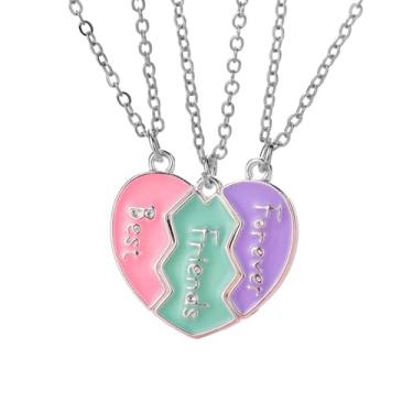 Imagem de Elefezar Colar BFF para 3, pingente magnético de melhor amigo com costura de coração partido para mulheres, joia de amizade, presente, 2.8cm x 2.8cm (1.1inch x 1.1inch), Metal, Zircônia cúbica