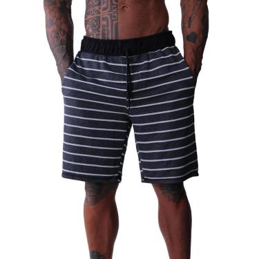 Imagem de Bermuda Masculina Moletom MXD Conceito Limitada Preto Listras Brancas-Masculino