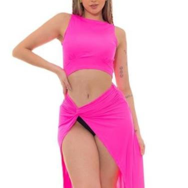 Imagem de Conjunto Saída de Praia Naakay Poliamida Cropped e Saia Tendência Verão Premium Feminina-Feminino