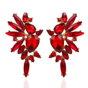 Imagem de Met-edianger Brincos vintage de strass retrô com pingente de gota de cristal grande para mulheres, Zinco, Vidro