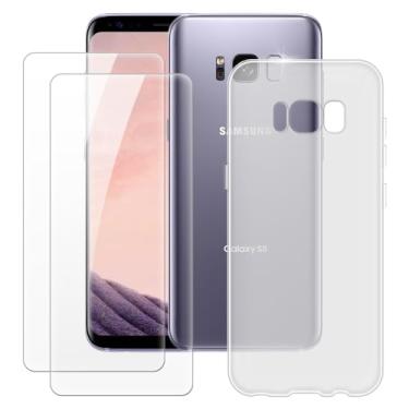 Imagem de MILEGOO Capa para Samsung Galaxy S8 + 2 peças protetoras de tela de vidro temperado, capa de TPU de silicone macio à prova de choque para Samsung Galaxy S8 (5,8 polegadas), branca