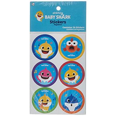 Imagem de Baby Shark Adorable Multicolor Round Paper Stickers - 2'', 24 Pieces - Fun and Colorful Party Favors for Kids and Fans