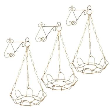 Imagem de Kit 3 Suporte Margarida Suspenso Completo para Vaso e Planta Dourado + 3 Corrente 44cm Para Pendurar Na Parede De Metal Artístico de Luxo