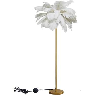 Imagem de Luminária de pé natural de penas de avestruz, lâmpada de pé regulável de LED de arte criativa com interruptor de pé, lâmpada de leitura de canto alto decorativa de luxo para quarto, cozinha,
