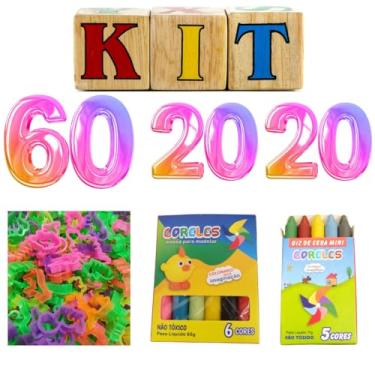 Imagem de Kit com 20 caixas de massinha de modelar + 20 caixas de mini giz de cera + 60 forminha cortador - Ideal para Festas e Eventos Infantil