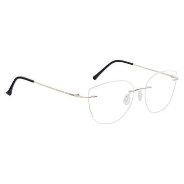 Imagem de Armação Óculos Feminino Balgriff Titanium De Grau Estilo Gatinho Sem Aro dourado Tremix 687-Feminino