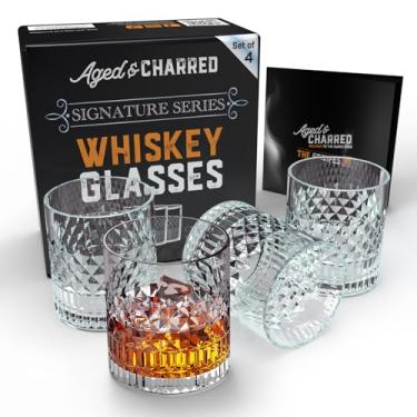 Imagem de Aged & Charred Conjunto de copos de uísque à moda antiga com pedras de 118 a 325 ml para bebidas alcoólicas e coquetéis Scotch Bourbon - Caixa de presente premium para homens