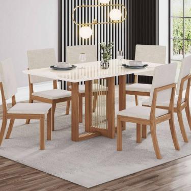 Imagem de Conjunto Sala Jantar Canto Reto com Vidro 6 Cadeira Kelly Espresso Móveis Marrom/Off White