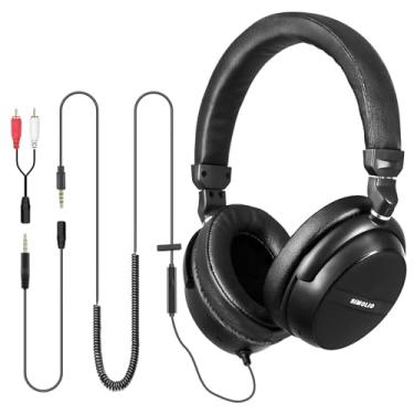 Imagem de SIMOLIO Fone de ouvido circum-auricular para TV com controle de volume, cabo enrolado de 4,5 m e cabo estendido de 2 metros, suporta saída RCA e auxiliar de 3,5 mm, fone de ouvido com fio com microfone para PC, laptop, tablet -SM-906
