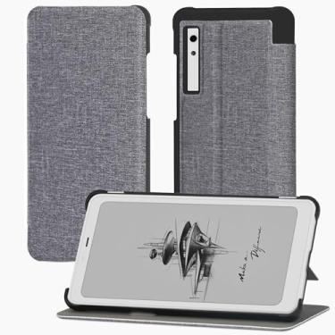 Imagem de QIOFEARTH Capa para capa traseira Onyx BOOX Palma de 15,5 cm, nova capa de couro PU leve e segura para água, capa protetora dobrável, compatível com BOOX Palma 15,6 cm E-Ink (tecido cinza)